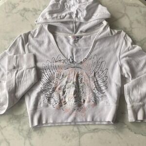 Vintage Anchor Blue Cropped Hoodie Size Small White Baby Pink Silver